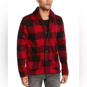 Levi's  Buffalo Plaid  Cardigan Black Red  Fleece Lined Size M